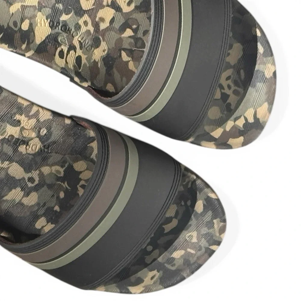 Quiksilver Men's Camouflage Slide Flip Flops Black Green Breathable‎ Mens 10 EUC